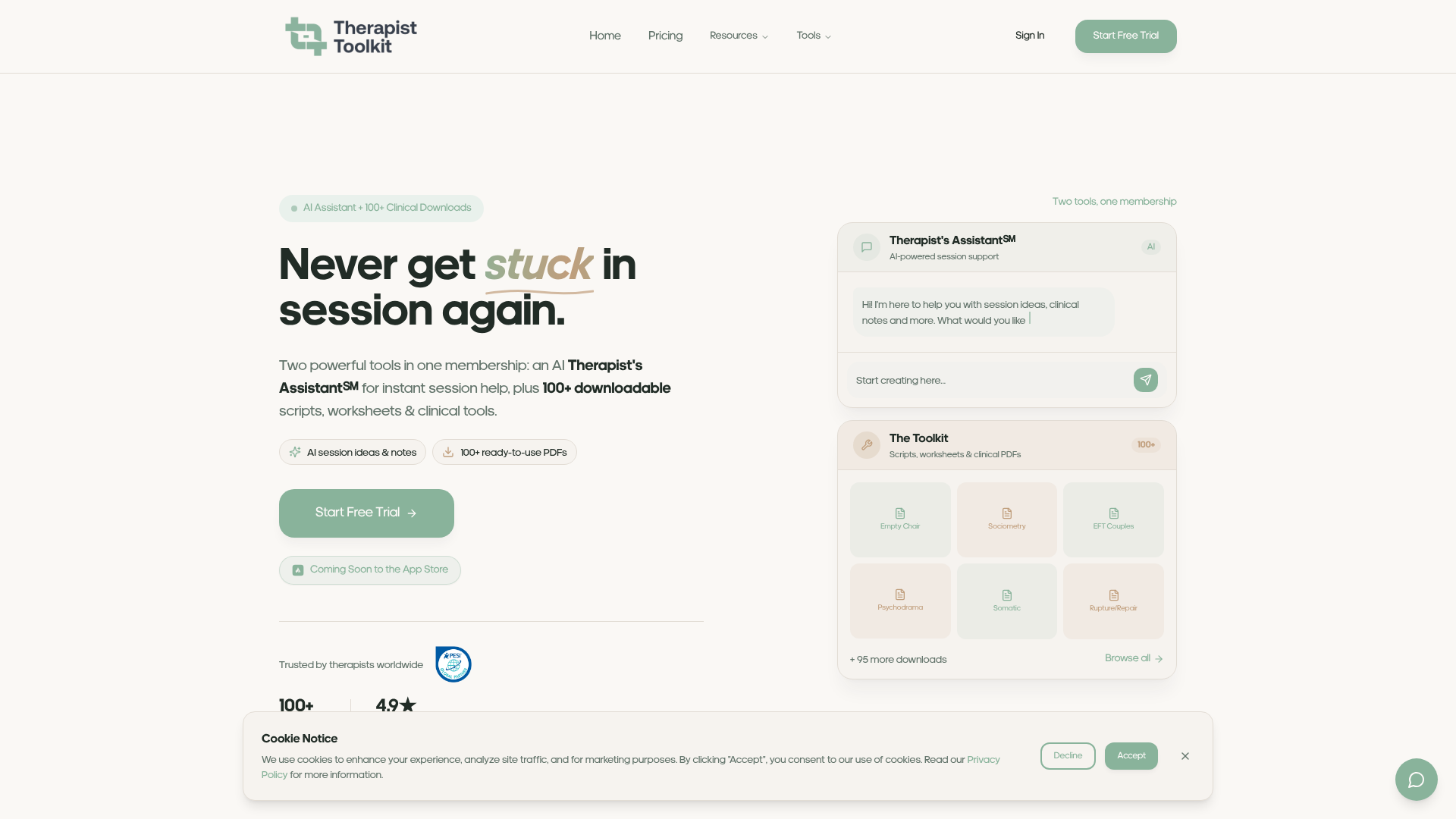 Therapist Toolkit website preview